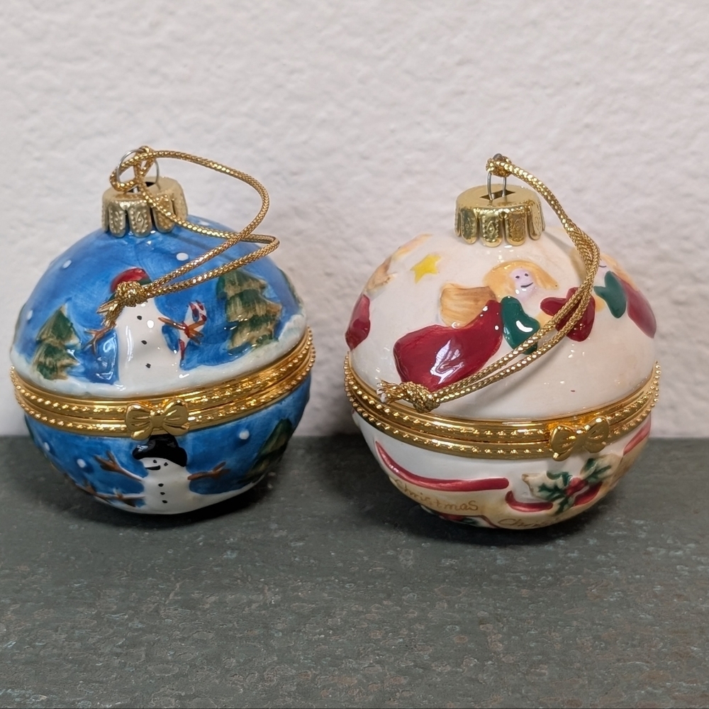 Vintage Studio Blake Signed Trinket Angels Snowmen Christmas Hinged Ornaments